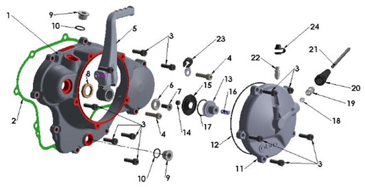 2025 Cobra CX65 - ENGINE - CLUTCH & KICKSTARTER COVER
