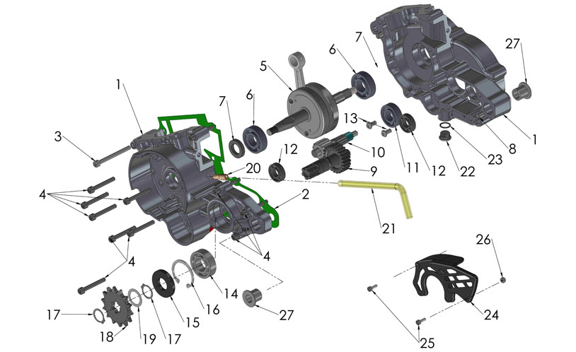 2018 Cobra CX50 P3 - ENGINE - BOTTOM END & TRANSMISSION